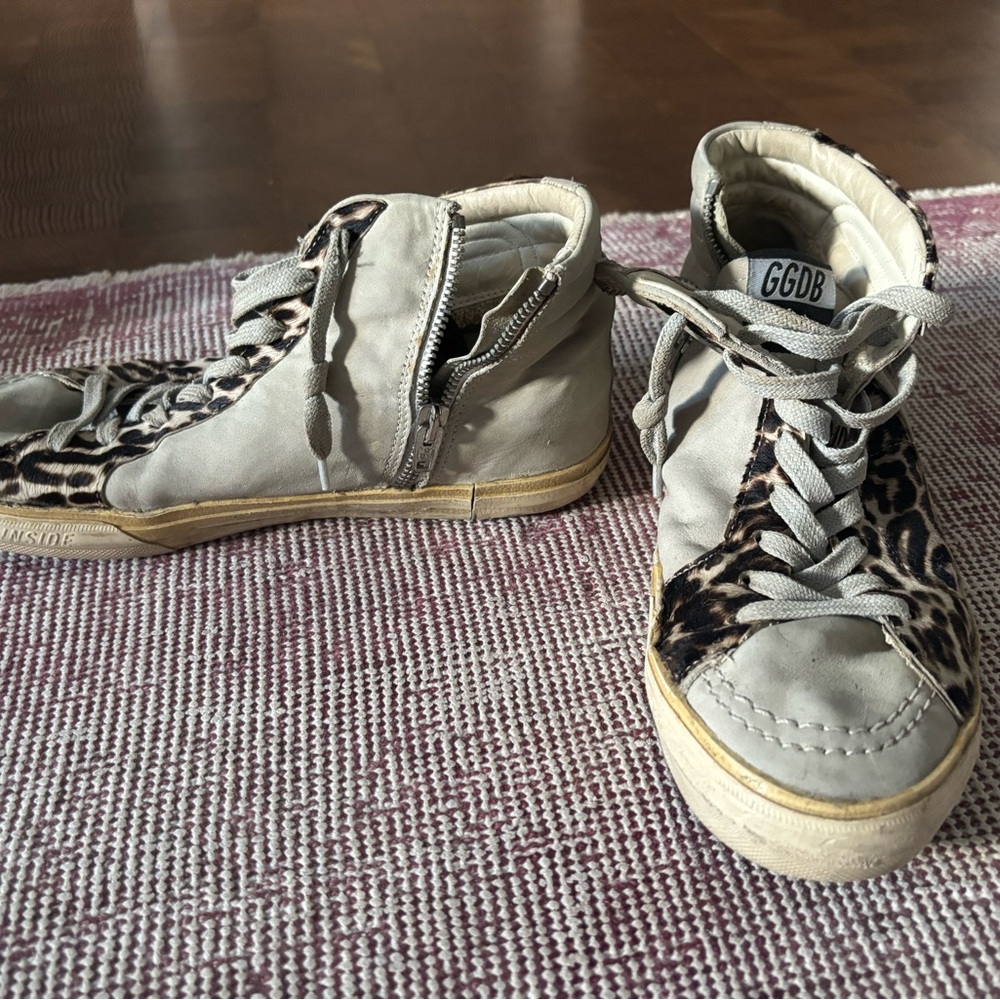 Women's Golden Goose Gray and Leopard High-Top Sneakers